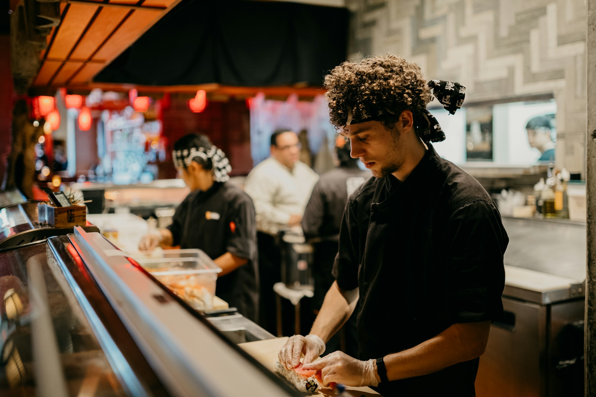 Hotel restaurant team during service